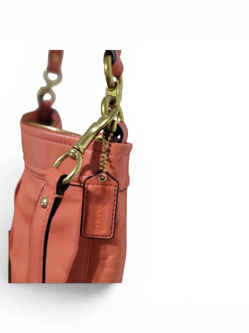 Auth COACH #F20114 Ashley Salmon Leather Convertible Hobo Bag w/Detachable Strap